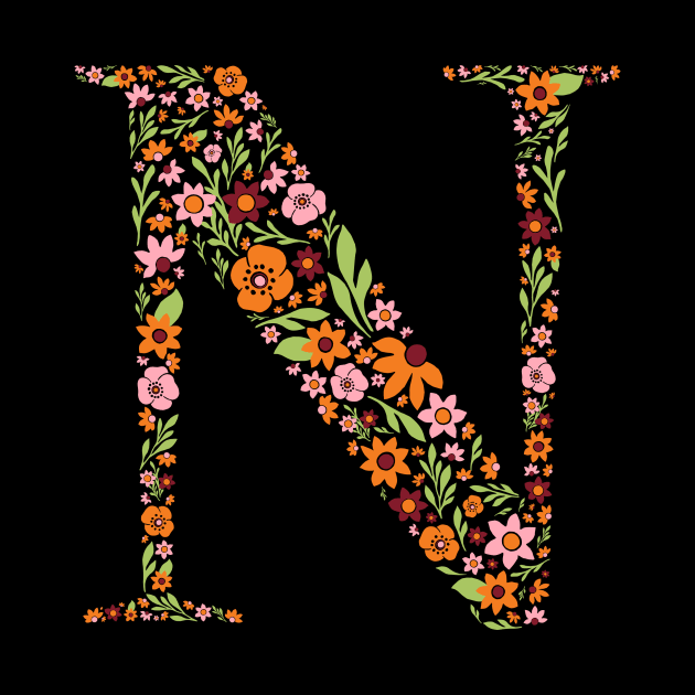 Retro Floral Letter N by zeljkica