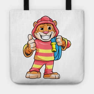 Tiger as a firefighter with a hose Tote