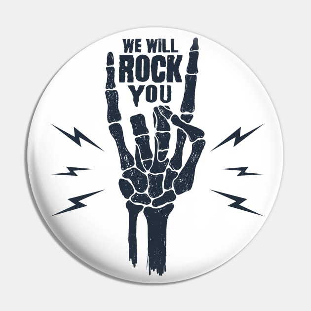 Funny Illustration. Skeleton Arm. We Will Rock You Pin by SlothAstronaut