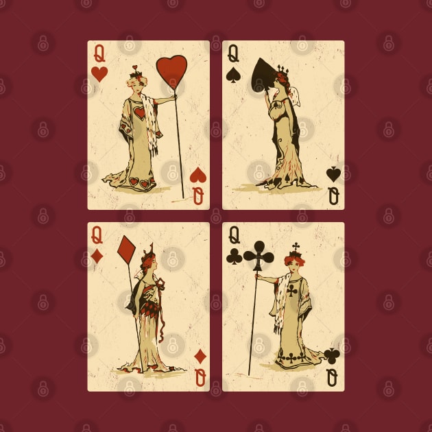 Vintage Playing Cards: Queens of Spades, Hearts, Diamonds, and Clubs by TwistedCharm