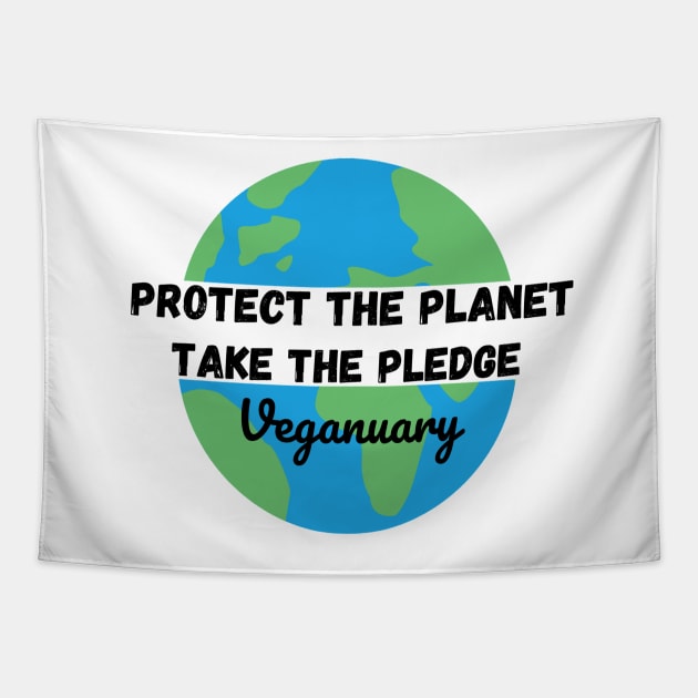 Protect The Planet, Take The Pledge split - Veganuary Tapestry by DesignsBySaxton