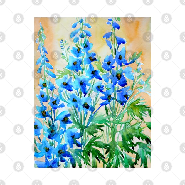 Delphinium Flowers Watercolor Painting by SvitlanaProuty