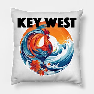 Key West - Rooster (with Black Lettering) Pillow