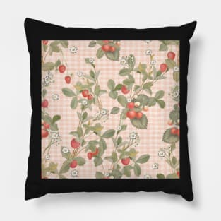 Vintage strawberries on pink gingham Pillow