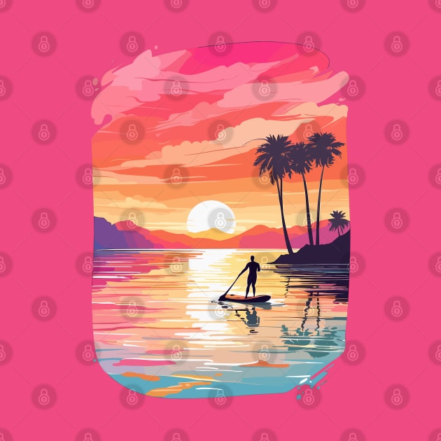 Tropical Sunset Paddle Boarding by Ink Elemental