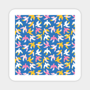 Collage Birds Blue Pink White Yellow Magnet