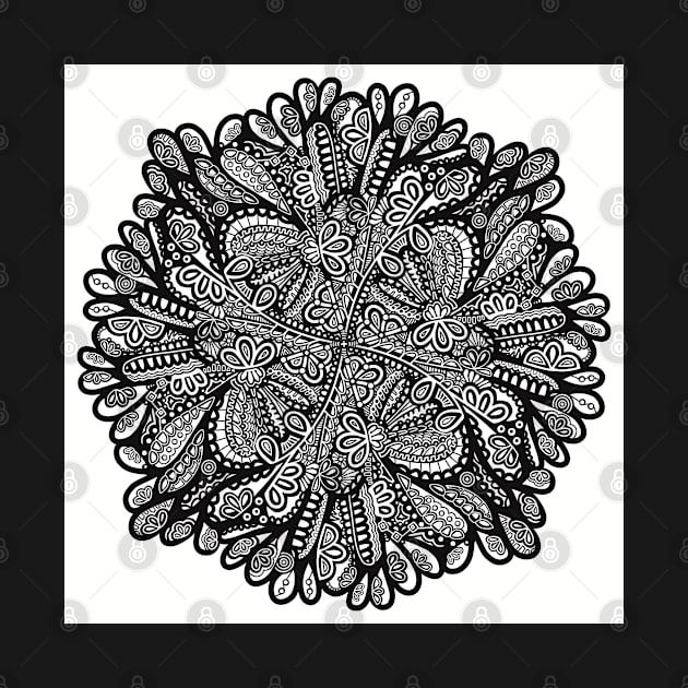 Loopy Loop Mandala - Intricate Black and White Digital Illustration - Vibrant and Eye-catching Design for printing on t-shirts, wall art, pillows, phone cases, mugs, tote bags, notebooks and more by cherdoodles