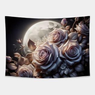 Moonlight casts shadows and highlights the flowers Tapestry