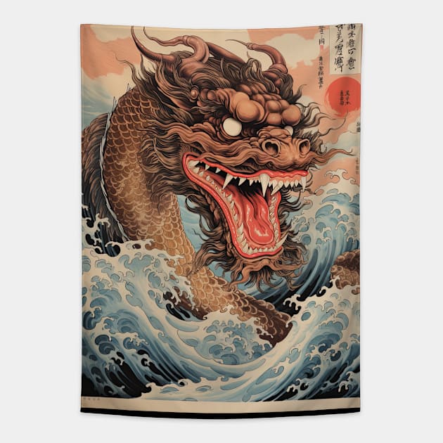 vintage Japanese Water dragon Tapestry by obstinator