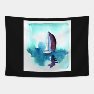 Purple sail on a smooth sea Tapestry