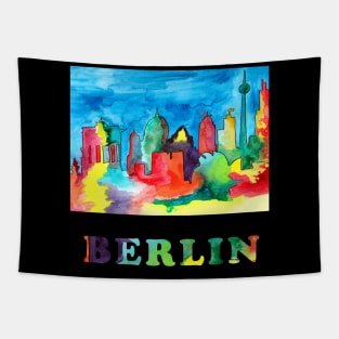 Colorful watercolor sketch of Berlin landmarks Tapestry