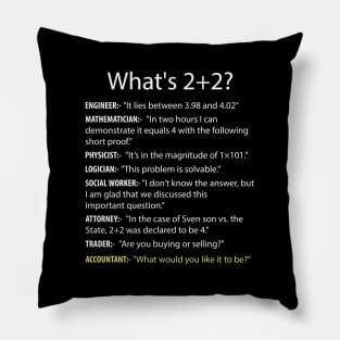 What's 2+2? Funny CPA Certified Public Accountant Accounting Pun Jokes Pillow