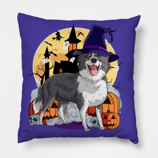 Border Collie Scary Halloween Witch Pumpkin Pillow