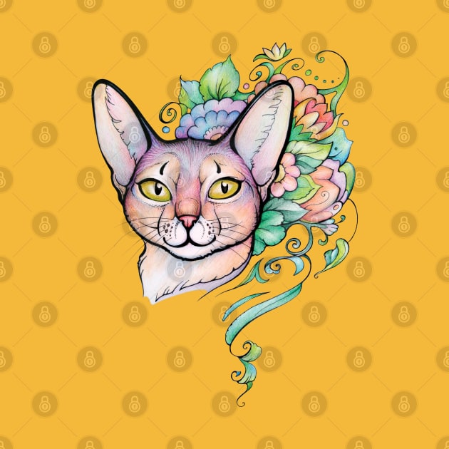 Cat Portrait, tattoo style. Abyssinian Cat by Yulla