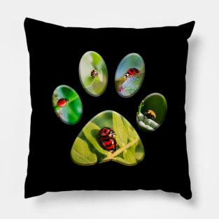 pet paw prints with ladybug photo background Pillow