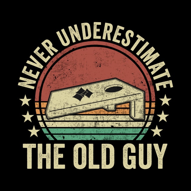 Never Underestimate The Old Guy Cornhole Player by Visual Vibes