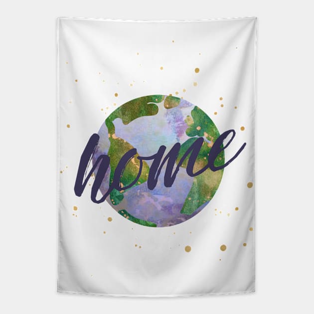 earth is our home - protect our beautiful planet (watercolors and purple handwriting) Tapestry by AtlasMirabilis