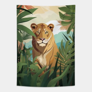 Female Lion In The Jungle Tapestry