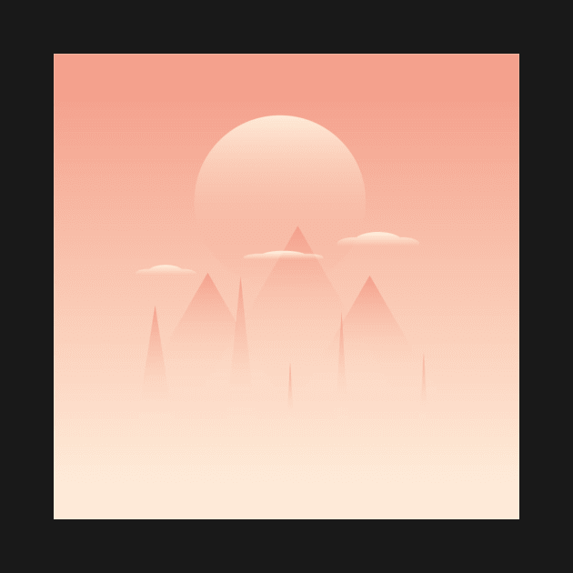 Illustration of 3 pyramids, clouds and sun in light orange colors by whatever comes to mind 2