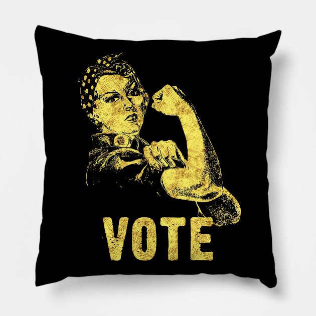 VOTE Rosie the Riveter Abstract Black and Yellow Sketch Art Style Pillow by Naumovski