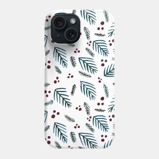 Christmas tree branches and berries - teal and burgundy Phone Case