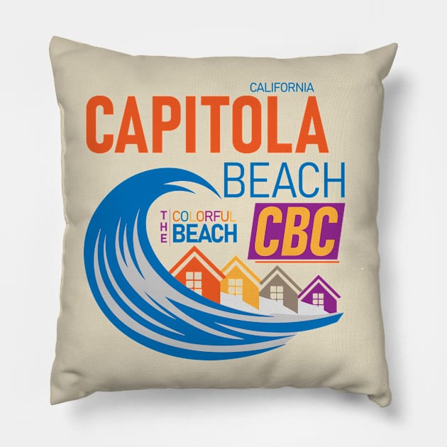 Capitola Beach California The Colorful Beach Vintage Pillow by Alexander Luminova