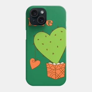 cartoon green cactus with orange heart and love Phone Case