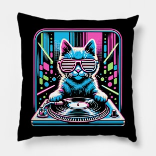 Retro Cat DJ Disco Rave Glow Party Music Funny Cat Pillow