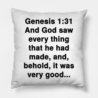 Genesis 1:31 King James Version Bible Verse Typography Pillow