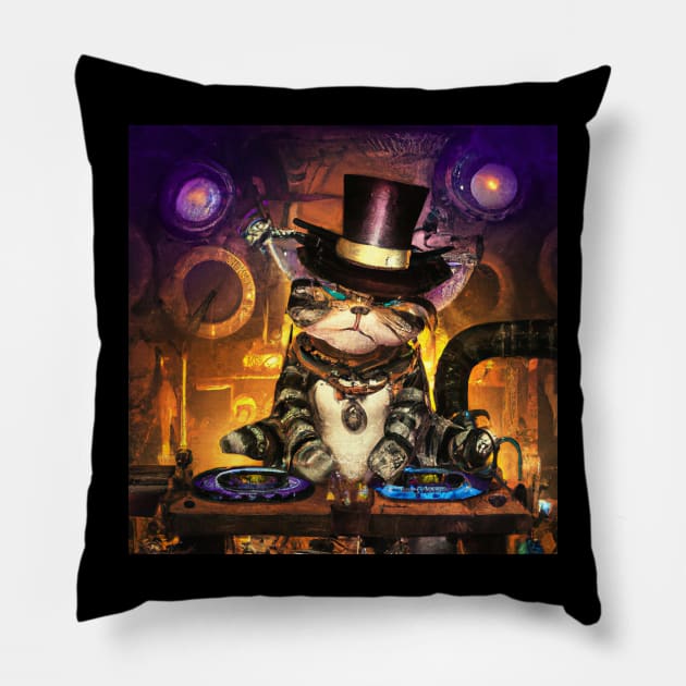 Steampunk DJ Cat #1 Pillow by Philly Tees