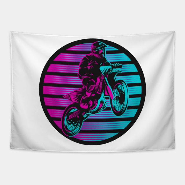 Retro Rider: Soaring High in a Vintage Motocross Jump Tapestry by Wear Your Story