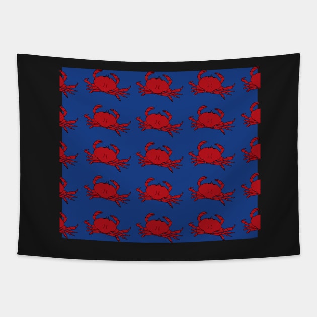 Red Crabs on Blue Background Crab Sea Life Animal Social Distancing FaceMask Tapestry by gillys