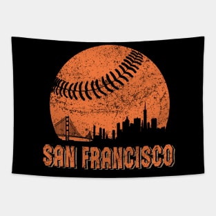 Vintage San Francisco Skyline Baseball Gameday Retro Tapestry