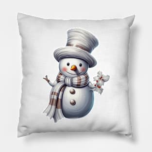 Silver Christmas Snowman Pillow