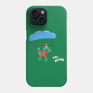 cartoon illustration of skydiving with litlle dinosaur Phone Case