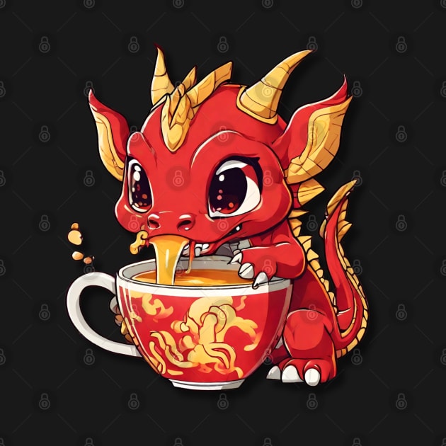 Red and Gold Dragon Sipping Tea by vwagenet