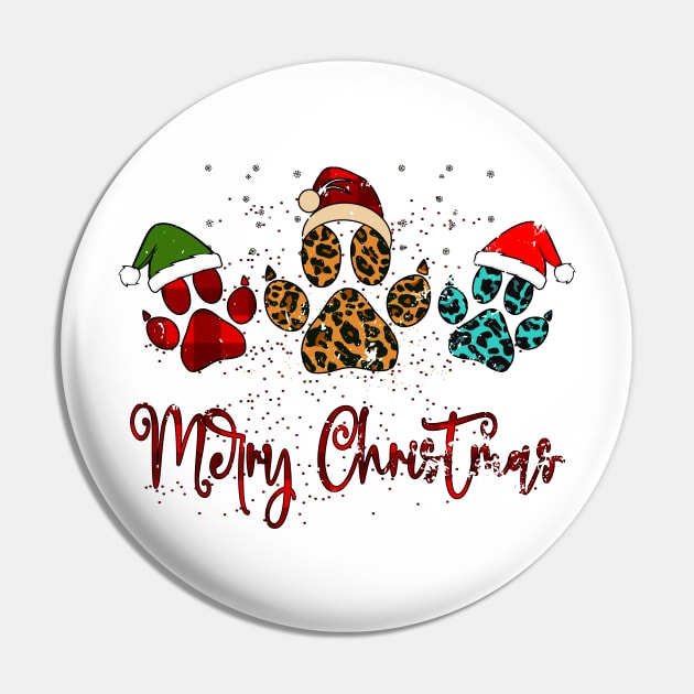 Merry Christmas paws Gift, Paws With santa hat tees, paw Reindeer, dog and cat christmas, Paw Buffalo Plaid Leopard, paws Santa Hat Pin by UranusArts