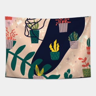 Cactus Plants Pattern Blue Tapestry