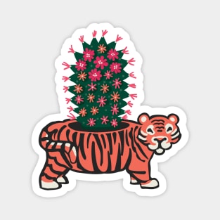 Tiger planter and blooming cactus. Magnet