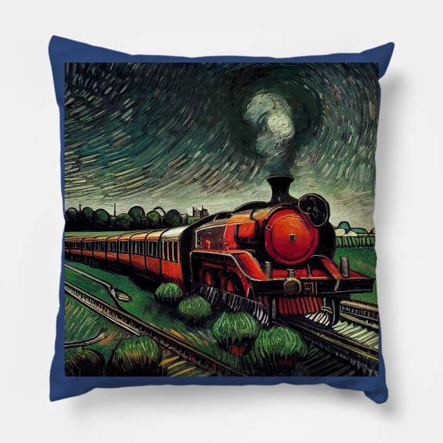 Starry Night Wizarding Express Train Pillow by Grassroots Green