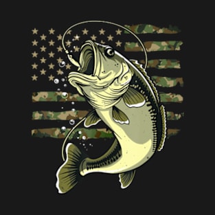 Bass Fish Fishing Usa American Flag Camouflage Fisherman T-Shirt