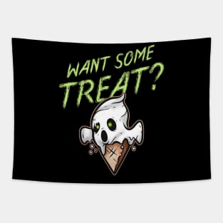 Want Some Treat Scary Cute Ghost Ice Cream Halloween Tapestry