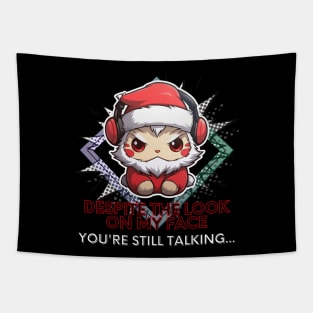 Sarcastic Quote - Christmas Cat Santa - Funny Quote Tapestry