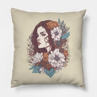 Vintage Floral Girl Pillow