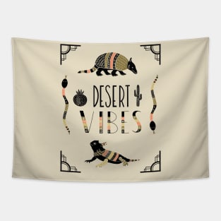 Desert Vibes Armadillo and Horned Lizard Southwestern Art Deco Motif Tapestry