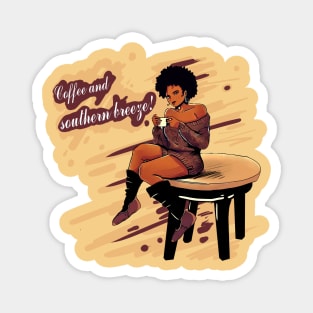 Confident woman, coffee and southern breeze (No background) Magnet