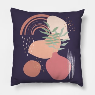 Abstract shapes lines and dots plant leaves earth colors digital design illustration Pillow