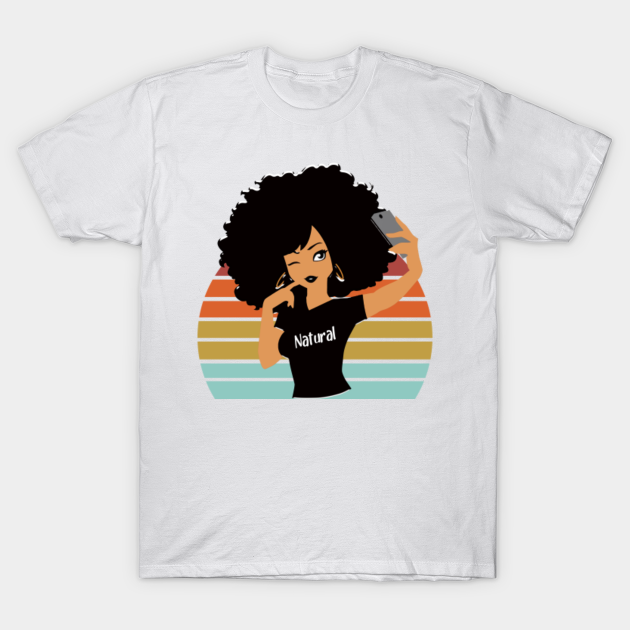 Black Woman Selfie Natural Curly - Black Woman - T-Shirt