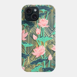 Art Deco Lotus Flowers in Peach & Emerald Phone Case