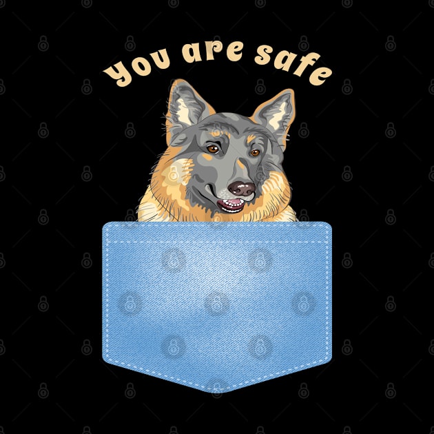 You are safe, dog in the pocket by Sniffist Gang